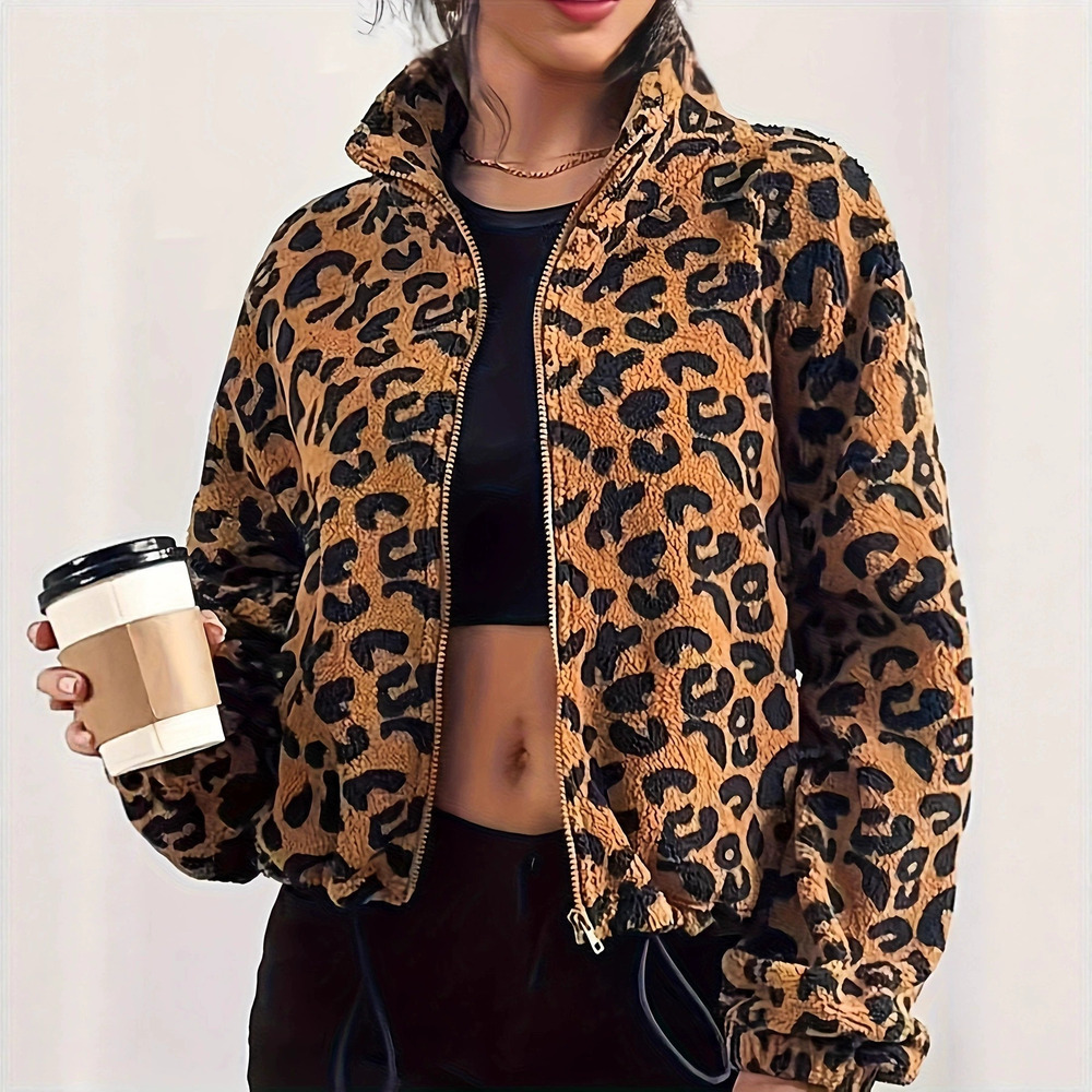 Forever 21 Winter Oversized Leopard Print Zip Cardigan Fleece Jacket